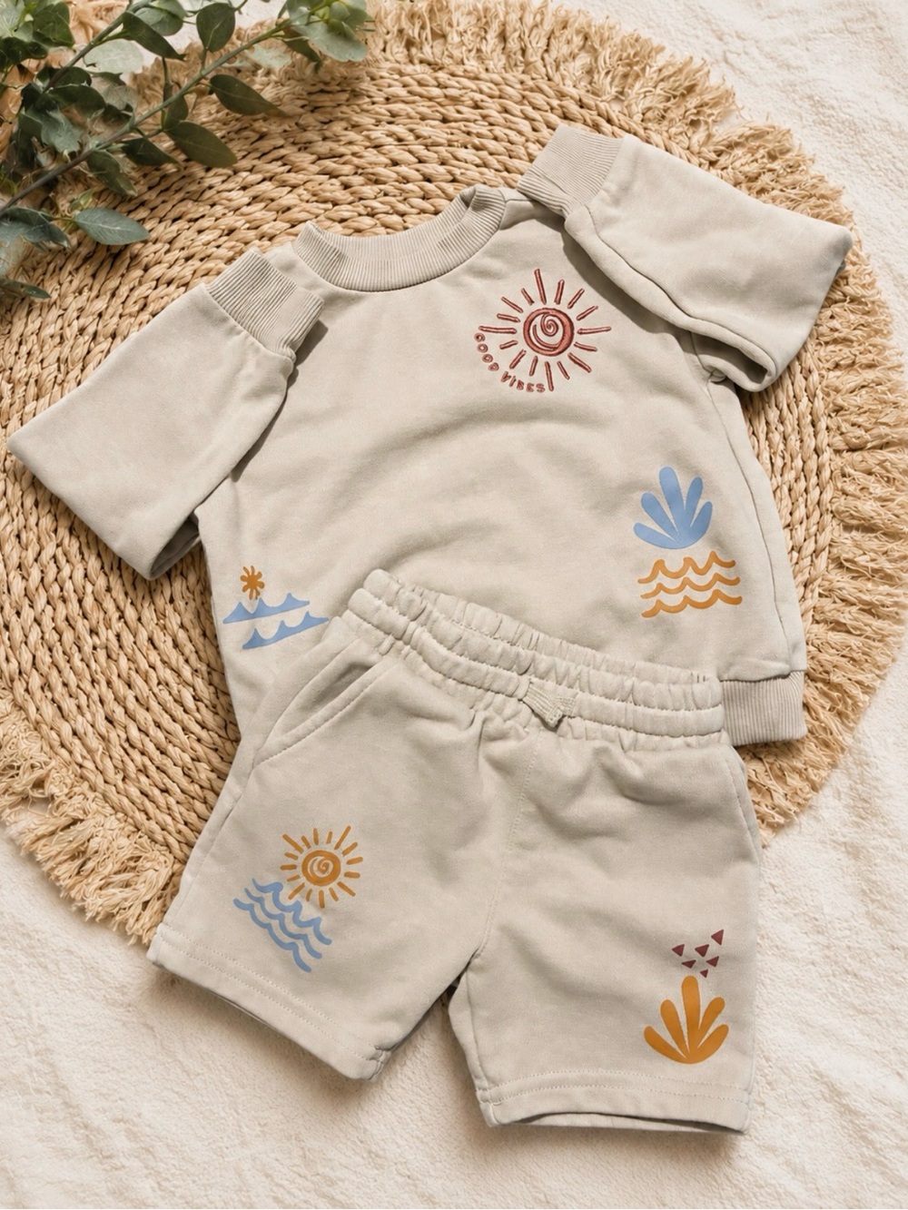 Toddler 2-Piece Good Vibes Shorts Set Size 2T Neutral Beachy Outfit